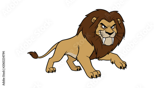 Schilderij op canvas Ferocious saber toothed lion cartoon illustration with predator, ferocious