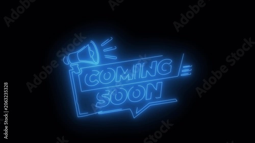 Blue Neon Coming Soon Announcement Animation Glowing Text 4K