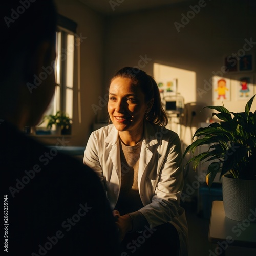 Caring Doctor Engages Patient In Warm Sunlight Therapy Session