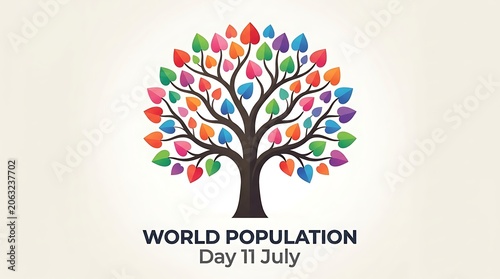 Colorful heartshaped leaves tree illustration for world population day celebration on july eleventh