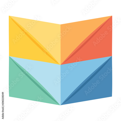 Colorful Open Book Icon with Geometric Pages
