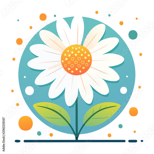 Flat design daisy flower illustration with circular frame