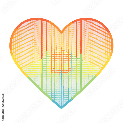 Rainbow Heart with Geometric Grid Pattern