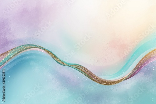 Pastel blue purple lilac lavender green turquoise agua teal yellow beige white abstract background. Color gradient ombre. Noise grain granular particle spray. Line wave. Light soft pale. Metallic foil