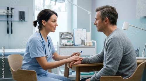 Caring Doctor Consults Patient Discussing Health Concerns and Treatment Options