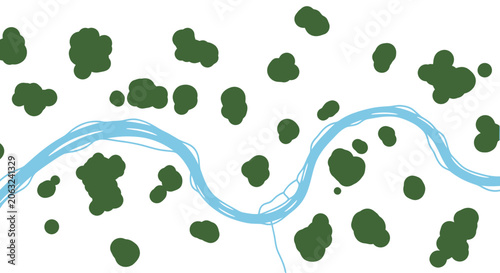 Obraz na plátně Winding blue river flowing through green trees in aerial view