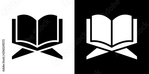 Vászonkép Open Quran icon in solid style representing Islamic education, Holy Quran reading, spiritual learning, faith and religious guidance