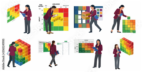 фотографія Business woman analyzing risk assessment matrix, managing impact and likelihood