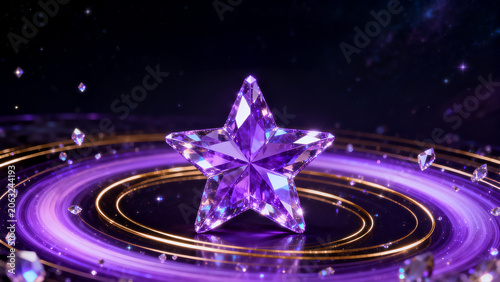 A futuristic awards ceremony poster with a glowing purple crystal star key visual on a dark cosmic background