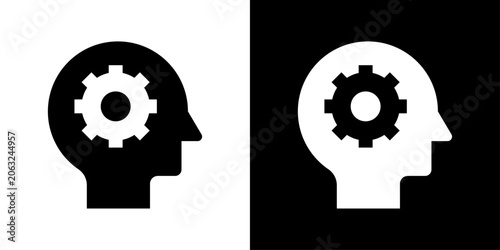Foto Mindset settings icon in solid style representing cognitive processes, mental performance, problem solving and intelligent thinking
