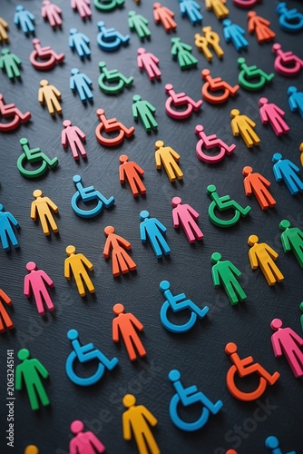 Colorful Diverse Inclusion People and Wheelchair Symbols on Dark Background for Diversity Equality