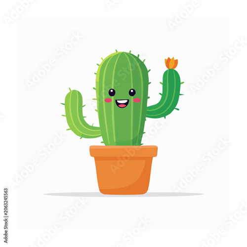 Cartoon cactus in pot with flower