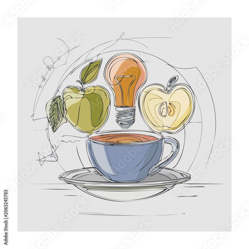 Minimalist light bulb with organic produce illustration