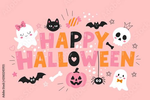 Fotografía Cute Halloween banner girly pastel pink typography