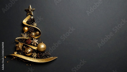 A golden Christmas tree decoration on a dark background