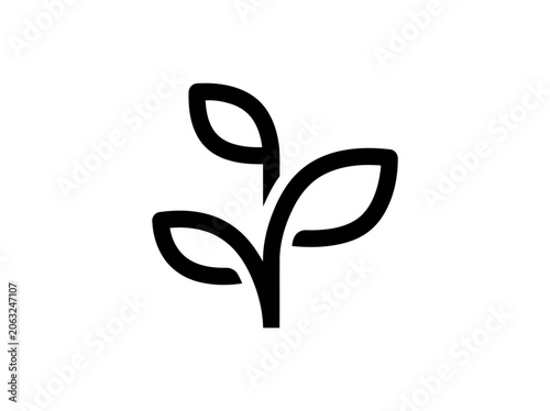 A very cute and fine black silhouette of a perfect plant with three perfect leaves