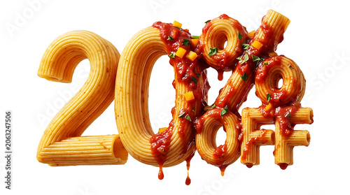 20 percent off discount sale pasta tomato sauce food 3d typography restaurant menu promotion banner