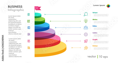 Infographic pyramid 6 option 3d isometric glassmorphism circle for business strategy, start up project, presentation, logic analysis, theory basic operation vector