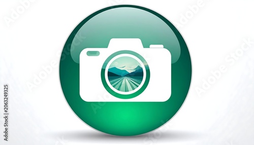 A green circle with a white camera icon centered on a plain white background