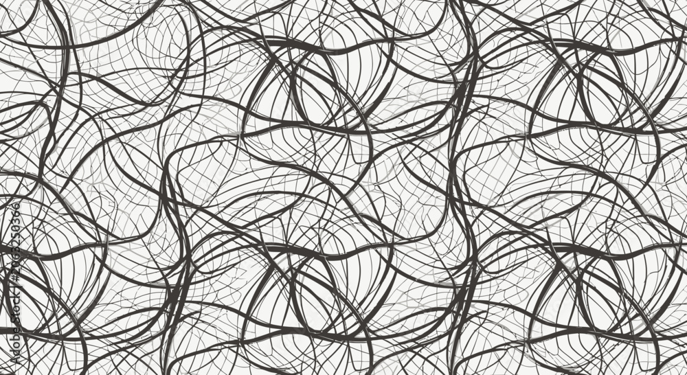 Obraz premium Abstract Organic Pattern of Intertwined Black Branches on White Background