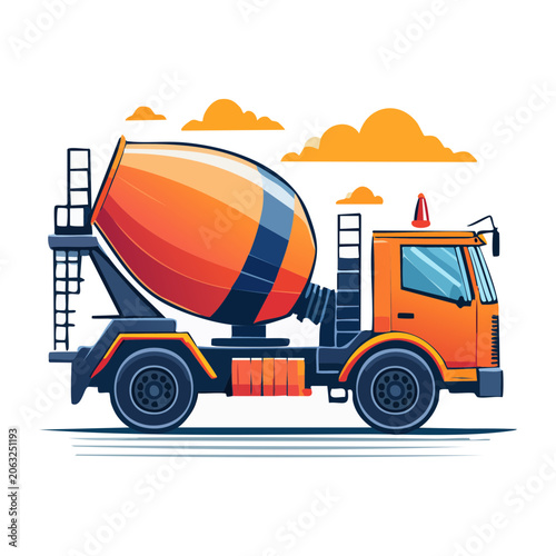 Orange Cement Mixer Truck Illustration