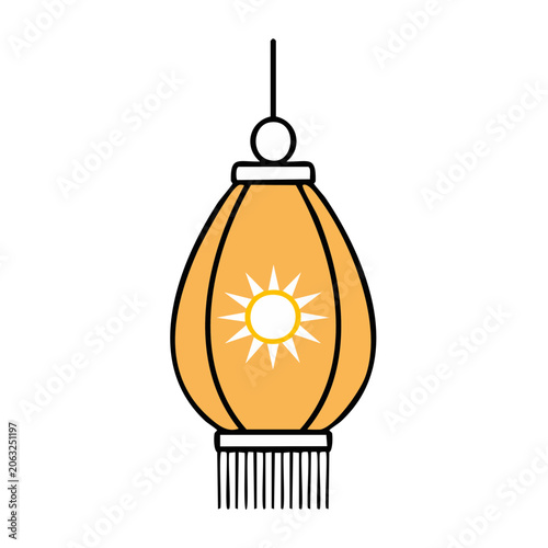 Orange paper lantern with sun symbol icon