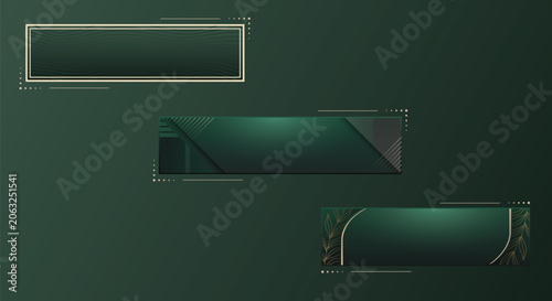 Elegant dark green and gold abstract horizontal banners lower third. luxury geometric frames, sleek diagonal lines