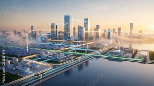 A cutting-edge smart city concept, showcasing premium technology infrastructure, integrated sustainable energy, and intelligent urban systems for a connected future metropolis