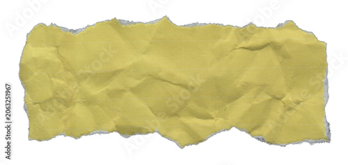 Crumpled Yellow Paper Strip with Rough Torn Edges Isolated on Transparent Background