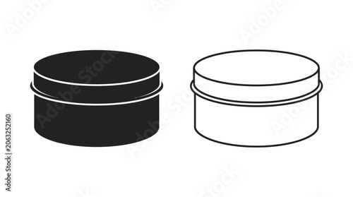 Bild auf Leinwand Round metal container silhouette with lid black and line art versions