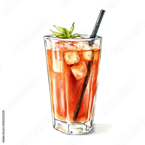 Foto Thai Iced Tea, watercolor vector, clipart, isolated on a white background