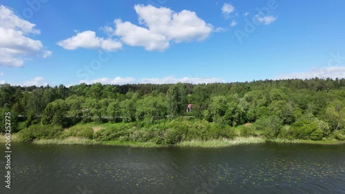 Summer Nature Scene with Lake, Trees and Clouds