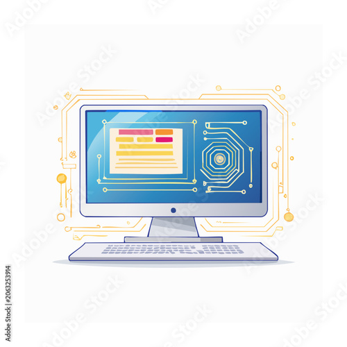 Flat design computer monitor with loading screen