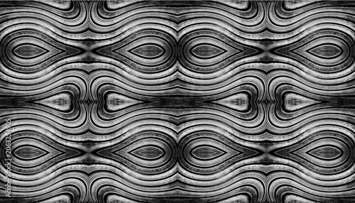 Black and White Symmetrical Wave Pattern Abstract Grunge Texture Background