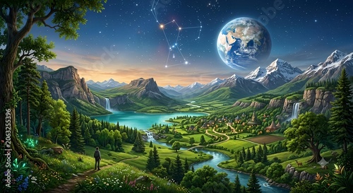 mysterious landscape with moon