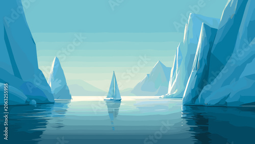 Majestic Icebergs Floating in Calm Arctic Waters.