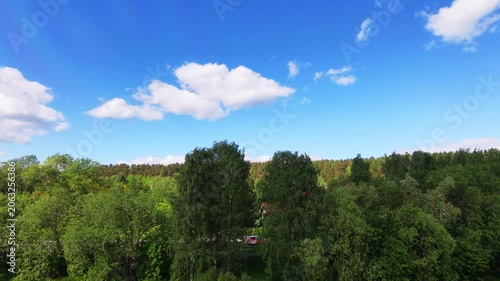 Summer Nature Scene with Lake, Trees and Clouds