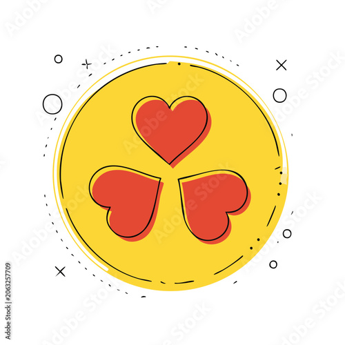 Flat design heart with sun rays