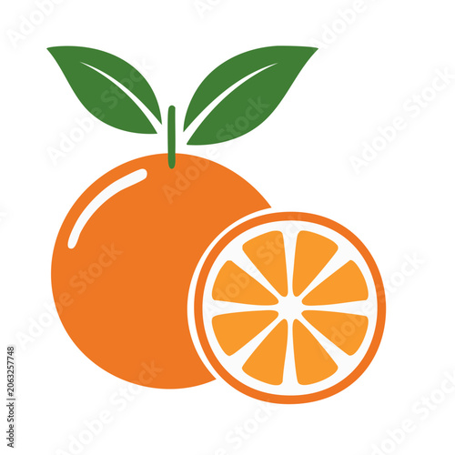 Flat design orange sun with green leaf