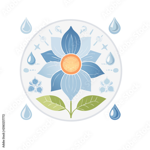 Flat design sun with rays and leaves