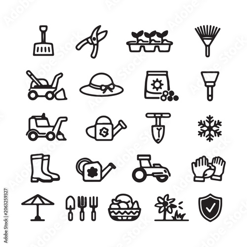 Comprehensive Set of Thin Line Icons for Professional Cleaning Services, Facility Maintenance, and Energy Efficiency Inspection Tools.