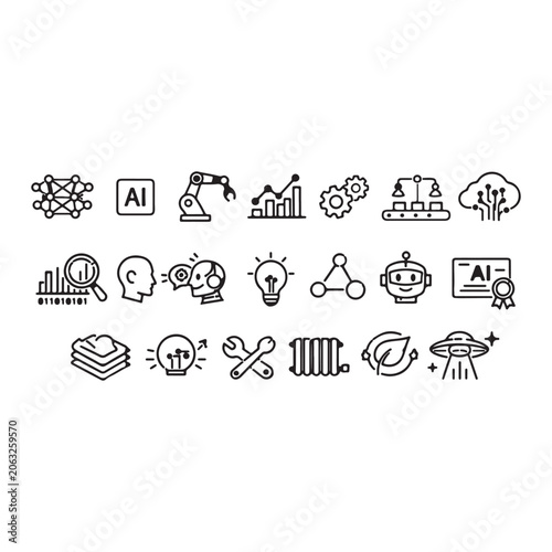 et of Financial and Banking Outline Icons Featuring Money, Investment, Savings, Taxes, Business Growth, Loans, and Credit Symbols for Professional Corporate Design