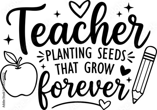 Teacher Quote Lettering Design With Apple Pencil And Hearts