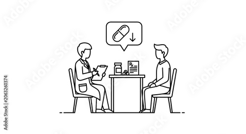 Doctor consulting patient about medication, prescription and pills