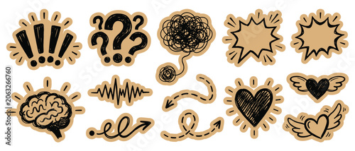 Canvas Print Cutout Scrapbook Doodle Sticker Vector Set with Speech Bubble Heart Brain and Qu