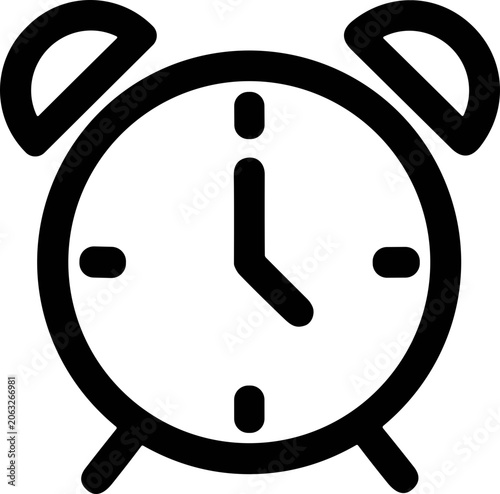 Photography Simple alarm clock icon, classic timekeeping symbol, isolated on white backgroun
