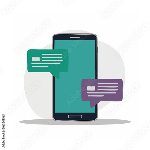 Smartphone with chat bubbles in flat design