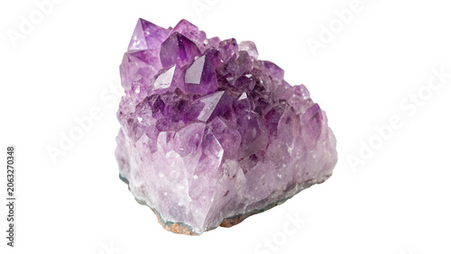 Natural raw purple amethyst crystal gemstone mineral cluster isolated on transparent background cut out