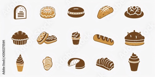 Bakery food icons sweet dessert collection set