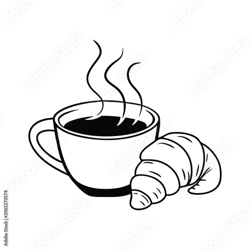 Croissant Coffee Cup Breakfast Vector Illustration